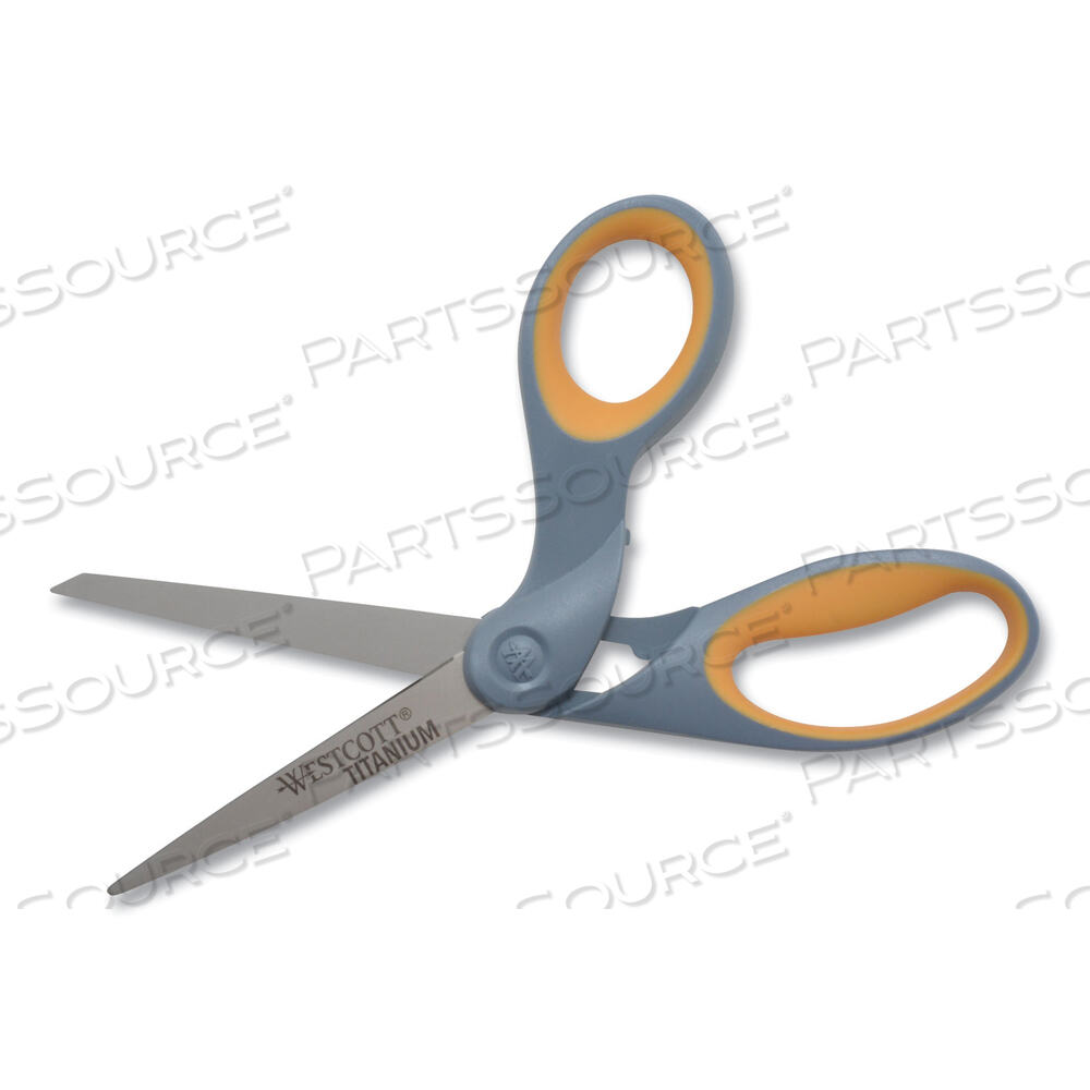 TITANIUM BONDED SCISSORS, 8" LONG, 3.5" CUT LENGTH, GRAY/YELLOW OFFSET HANDLE by Westcott TITANIUM BONDED SCISSORS, 8" LONG, 3.5" CUT LENGTH, GRAY/YELLOW OFFSET HANDLE by Westcott