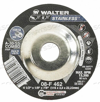 GRINDING WHEEL T27 4-1/2X1/4X7/8 by Walter Surface Technologies