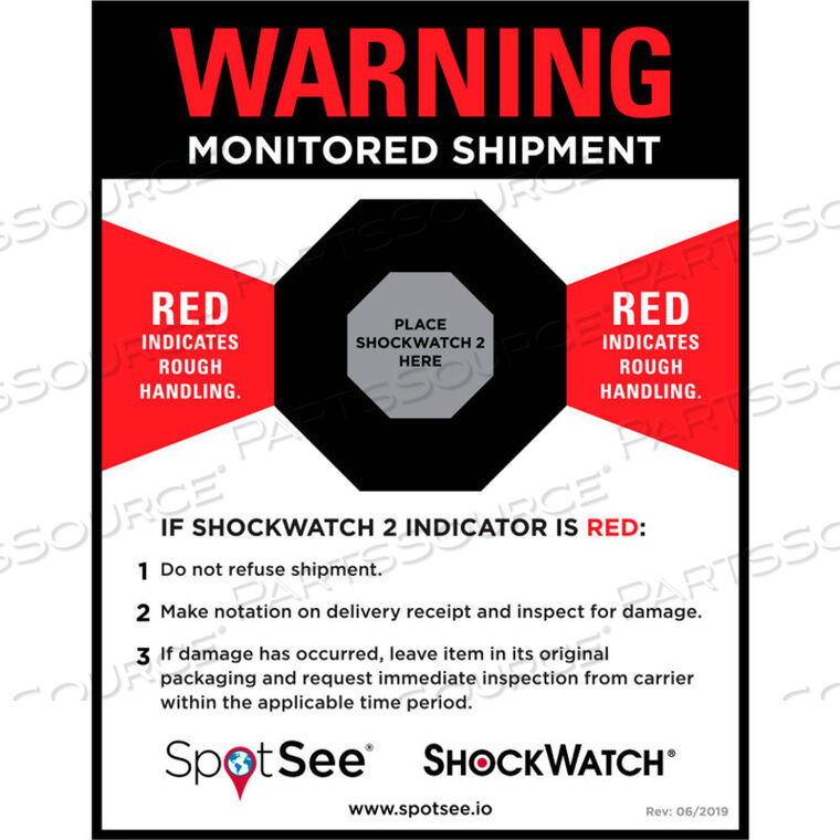 SPOTSEE 2 & RFID COMPANION LABELS, 4-1/2" X 5-3/4", BLACK/RED/WHITE, 200/ROLL by Shockwatch Inc