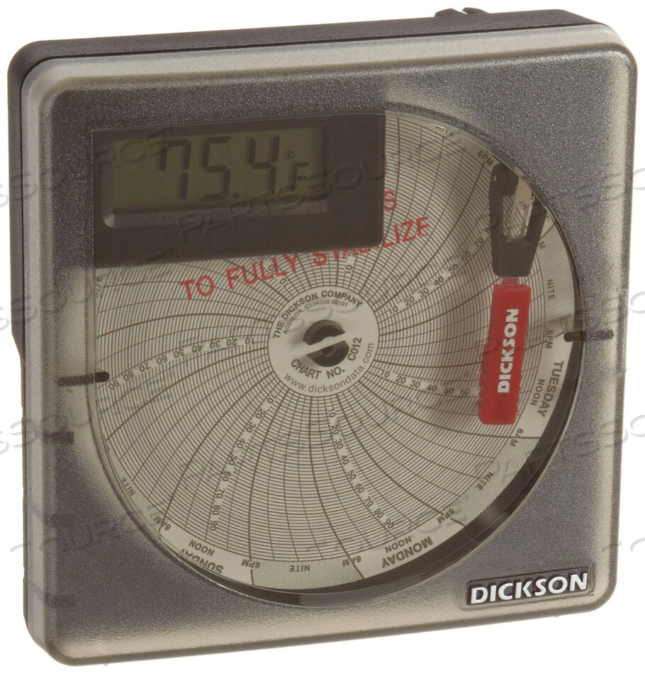 CIRCULAR CHART RECORDER, 4 IN CHART, 1 OR 7 DAYS, AA BATTERY, -22 TO 122 DEG F, +/-1.8 DEG F, 36 MONTH, (1) AA BATTERY, (1) RED PEN by Dickson