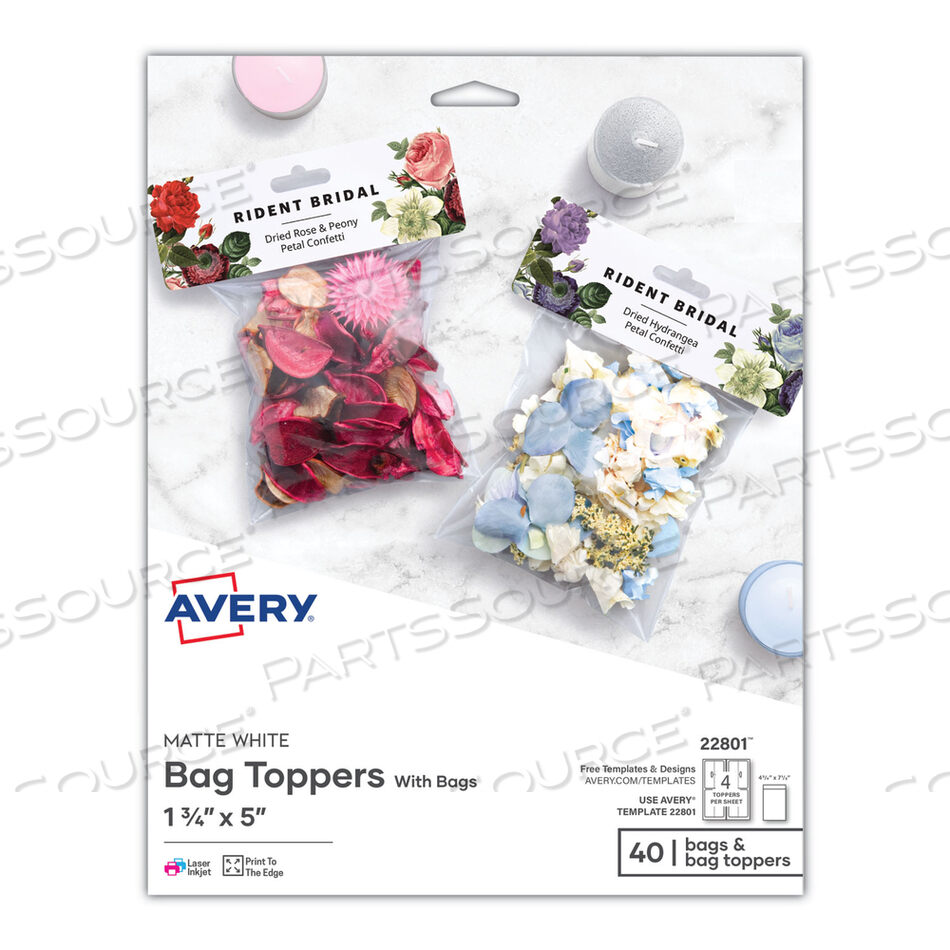 SURE FEED PRINTABLE TOPPERS WITH BAGS, 1.75 X 5, WHITE, 40/PACK by Avery