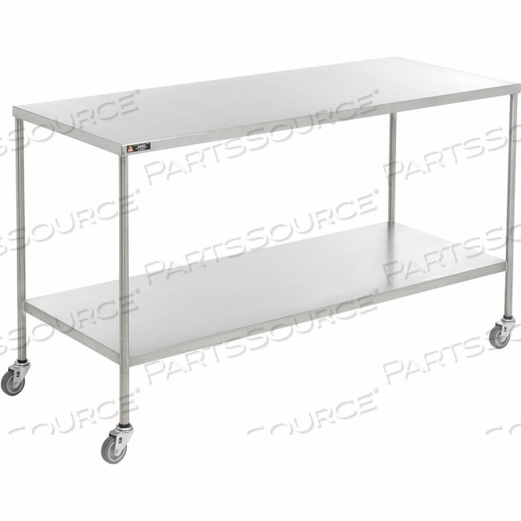 STAINLESS STEEL INSTRUMENT TABLE WITH LOWER SHELF, 72"L X 24"W X 34"H by Aero Manufacturing Co.