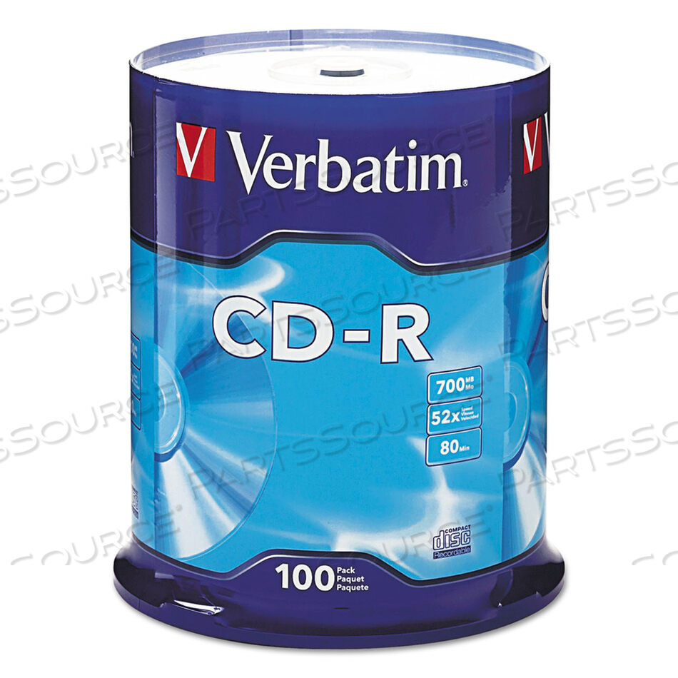 CD-R RECORDABLE DISC, 700 MB/80 MIN, 52X, SPINDLE, SILVER, 100/PACK by Verbatim