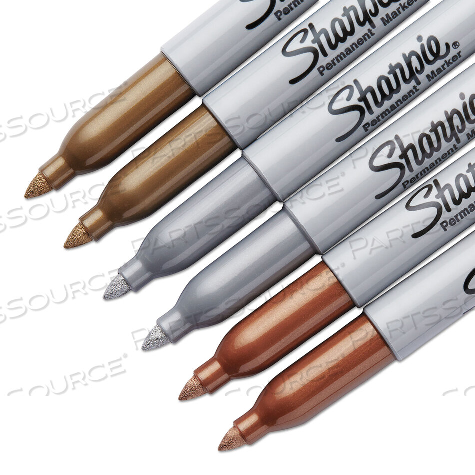 METALLIC FINE POINT PERMANENT MARKERS, FINE BULLET TIP, GOLD-SILVER-BRONZE, 6/PACK by Sharpie