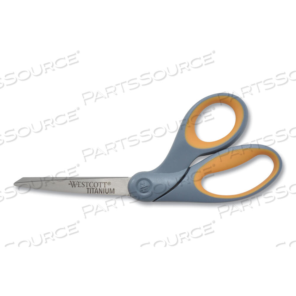 TITANIUM BONDED SCISSORS, 8" LONG, 3.5" CUT LENGTH, GRAY/YELLOW OFFSET HANDLE by Westcott TITANIUM BONDED SCISSORS, 8" LONG, 3.5" CUT LENGTH, GRAY/YELLOW OFFSET HANDLE by Westcott