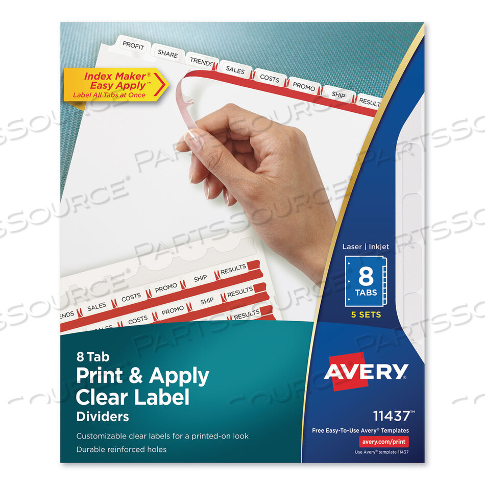 PRINT AND APPLY INDEX MAKER CLEAR LABEL DIVIDERS, 8-TAB, 11 X 8.5, WHITE, 5 SETS by Avery