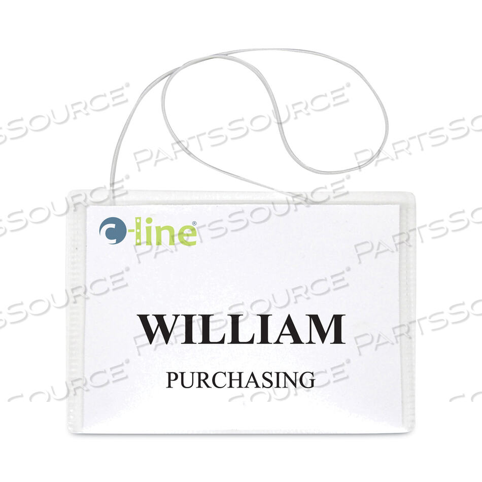NAME BADGE KITS, TOP LOAD, 4 X 3, CLEAR, ELASTIC CORD, 50/BOX by C-Line