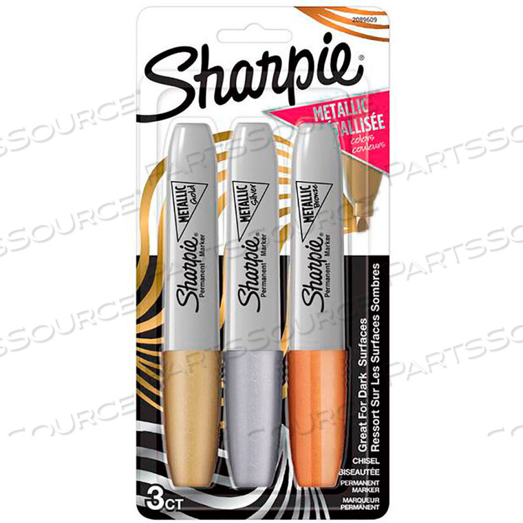 METALLIC CHISEL POINT PERMANENT MARKER, GOLD, SILVER & BRONZE INK, 3 PACK by Sharpie