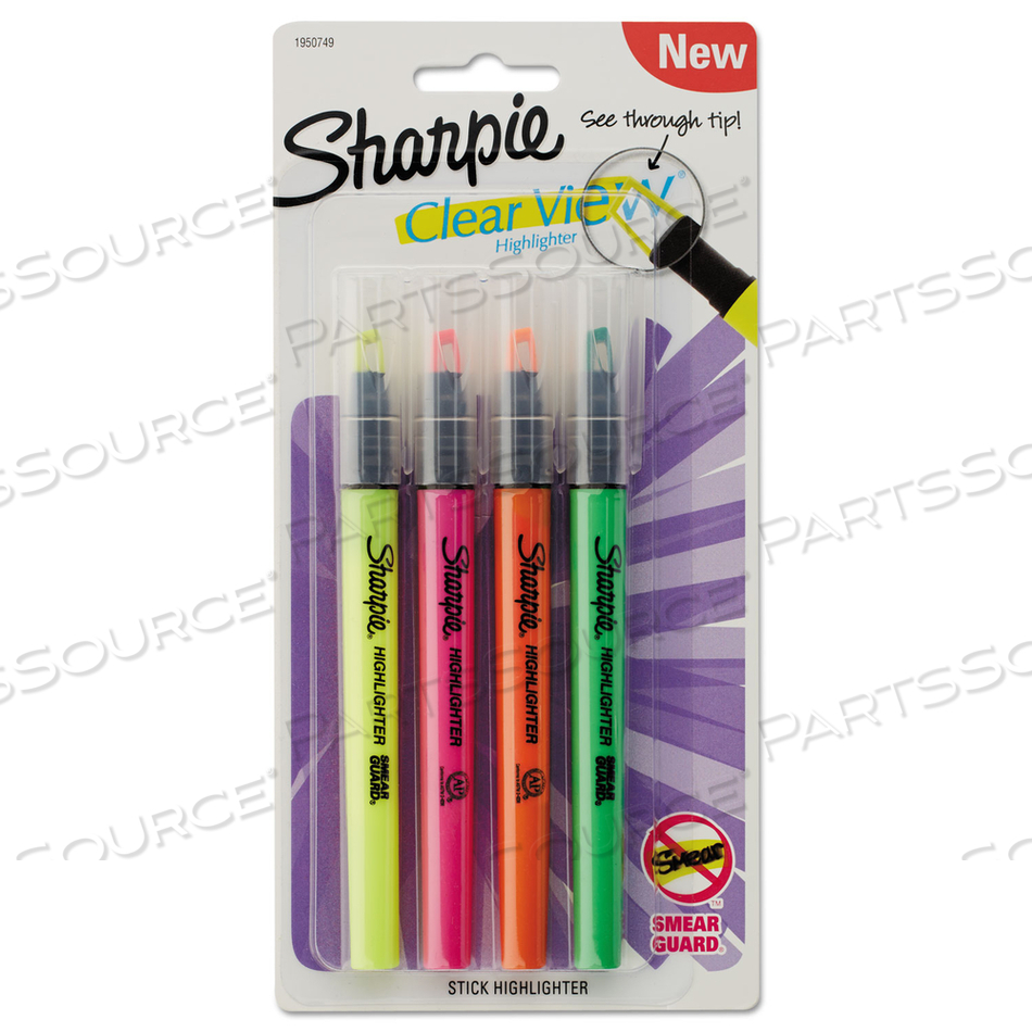 CLEARVIEW PEN-STYLE HIGHLIGHTER, ASSORTED INK COLORS, CHISEL TIP, ASSORTED BARREL COLORS, 4/PACK by Sharpie