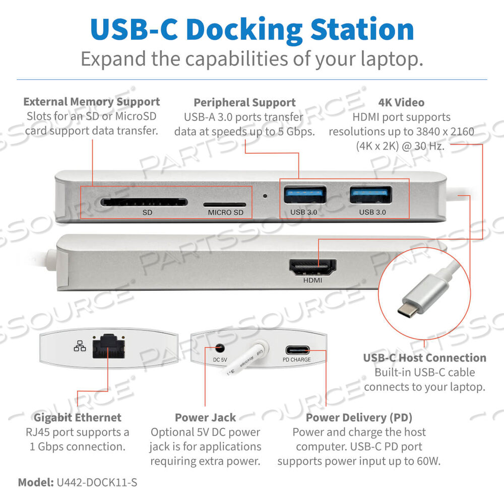 USB C DOCKING STATION 4K W/USB HUB HDMI SD/MICRO SD GBE CHARGING by Tripp Lite