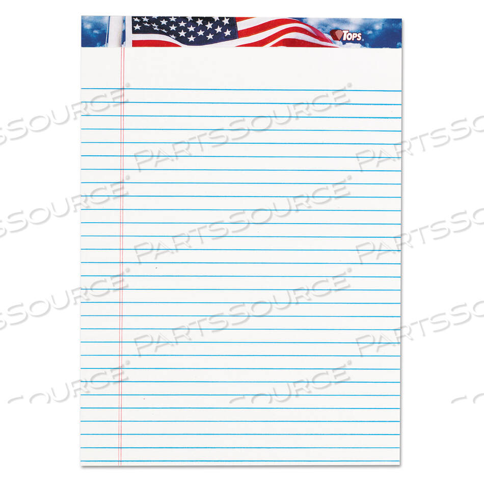 AMERICAN PRIDE WRITING PAD, WIDE/LEGAL RULE, RED/WHITE/BLUE HEADBAND, 50 WHITE 8.5 X 11.75 SHEETS, 12/PACK by Tops