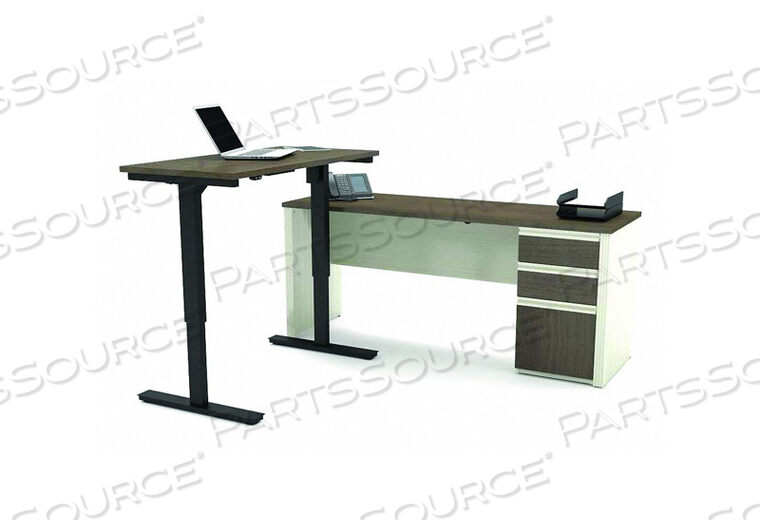 L-DESK WITH HEIGHT ADJUSTABLE TABLE - WHITE CHOC/ANTIGUA - PRESTIGE &#43; SERIES by Bestar
