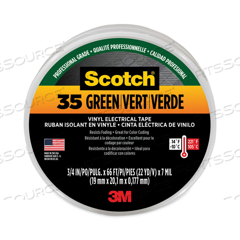 SCOTCH 35 VINYL ELECTRICAL COLOR CODING TAPE, 3" CORE, 0.75" X 66 FT, GREEN by 3M Consumer