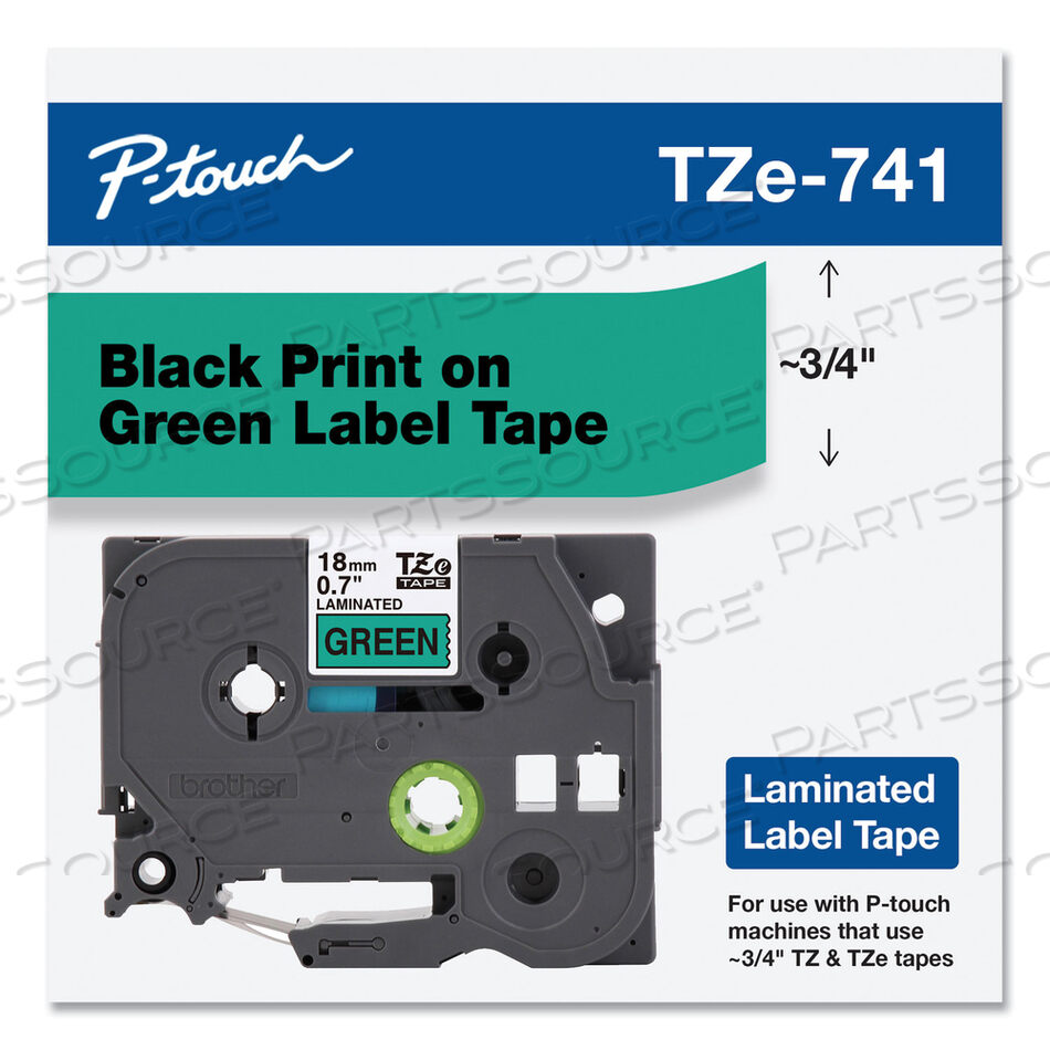 TZE STANDARD ADHESIVE LAMINATED LABELING TAPE, 0.7" X 26.2 FT, BLACK ON GREEN by Brother