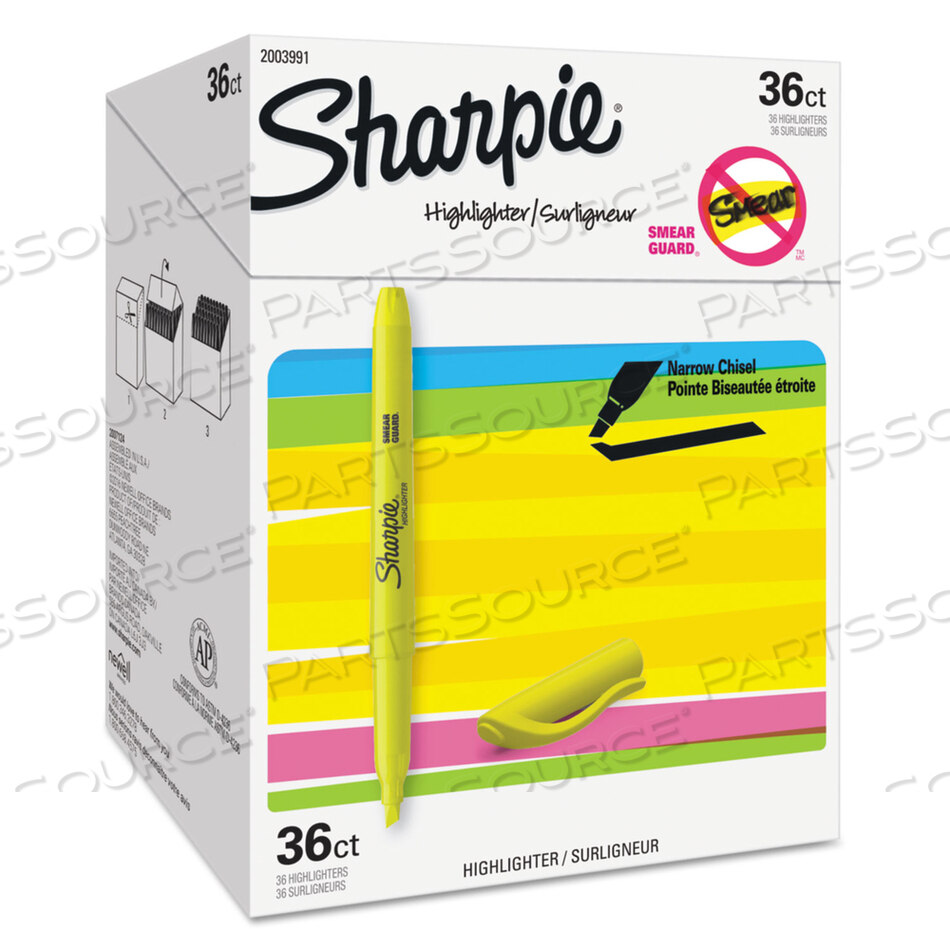POCKET STYLE HIGHLIGHTER VALUE PACK, YELLOW INK, CHISEL TIP, YELLOW BARREL, 36/PACK by Sharpie