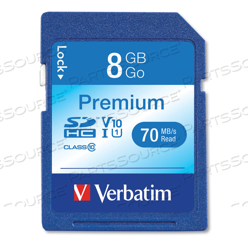 8GB PREMIUM SDHC MEMORY CARD, UHS-1 V10 U1 CLASS 10, UP TO 70MB/S READ SPEED by Verbatim