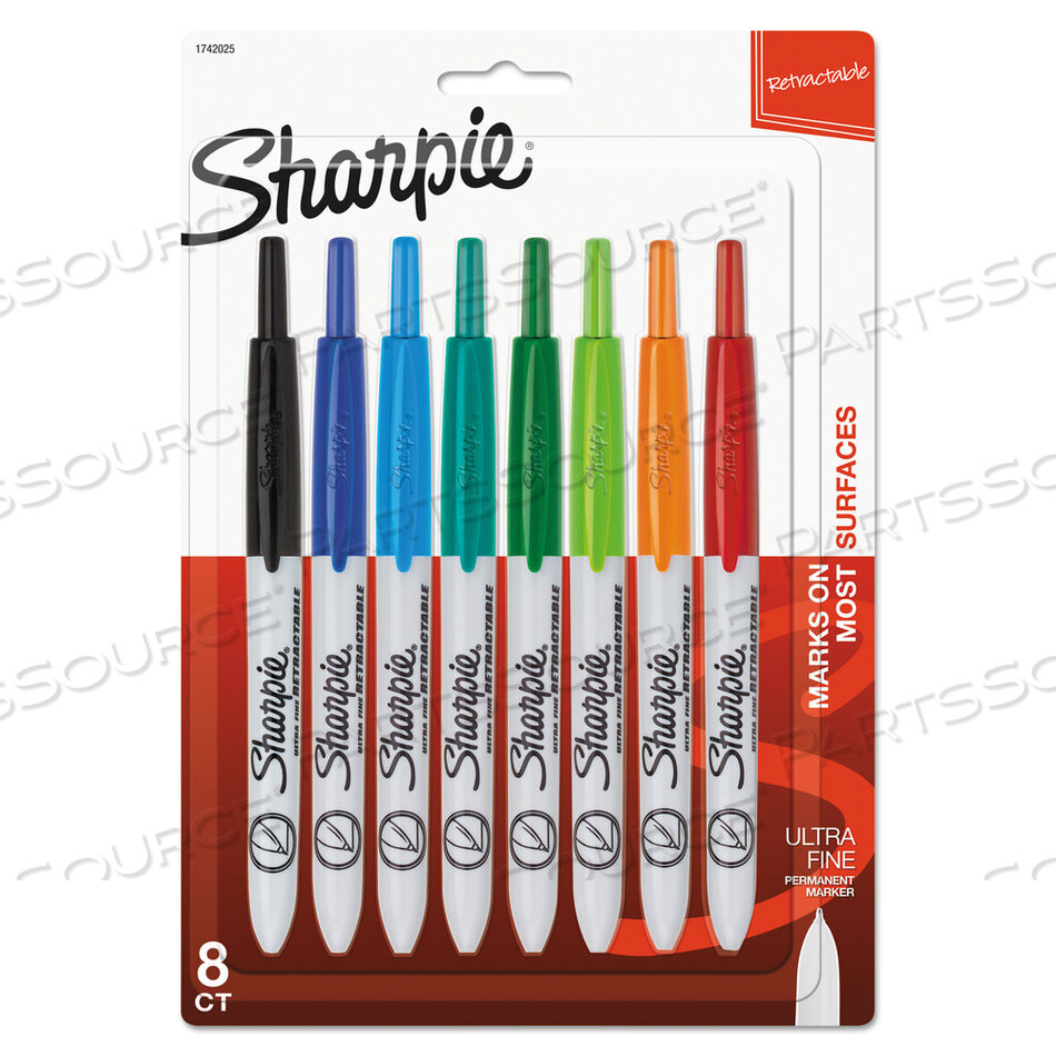 RETRACTABLE PERMANENT MARKER, EXTRA-FINE NEEDLE TIP, ASSORTED COLORS, 8/SET by Sharpie