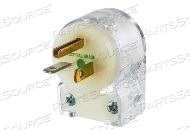 RIGHT ANGLE HOSPITAL GRADE PLUG, TRANSPARENT, 18 TO 10 AWG, IP20 ENCLOSURE, 2 POLES, 3 WIRES, 125 V, 20 A, 1.53 IN X 2.11 IN X 1.22 IN, 0.15 LB by Hubbell Power Systems