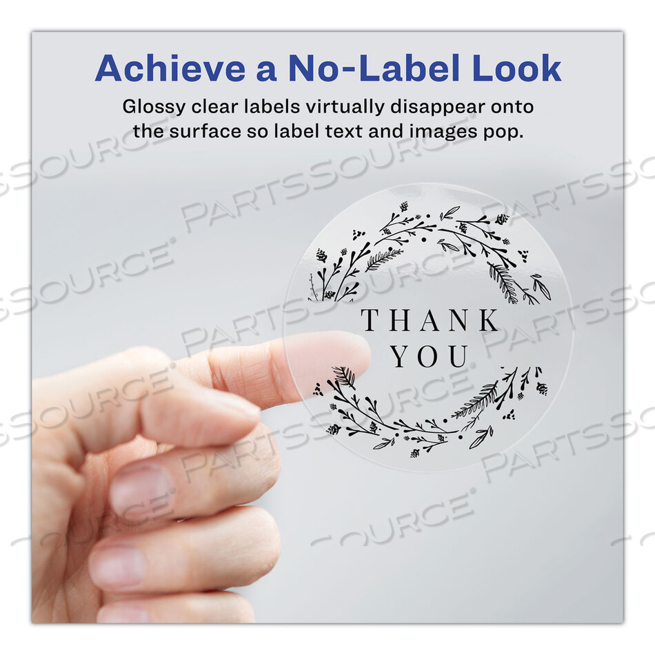 ROUND PRINT-TO-THE EDGE LABELS WITH SURE FEED AND EASY PEEL, 2" DIA, GLOSSY CLEAR, 120/PK by Avery