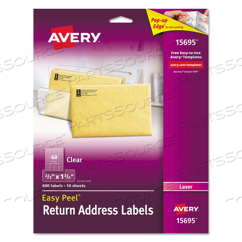MATTE CLEAR EASY PEEL MAILING LABELS W/ SURE FEED TECHNOLOGY, LASER PRINTERS, 0.66 X 1.75, CLEAR, 60/SHEET, 10 SHEETS/PACK by Avery