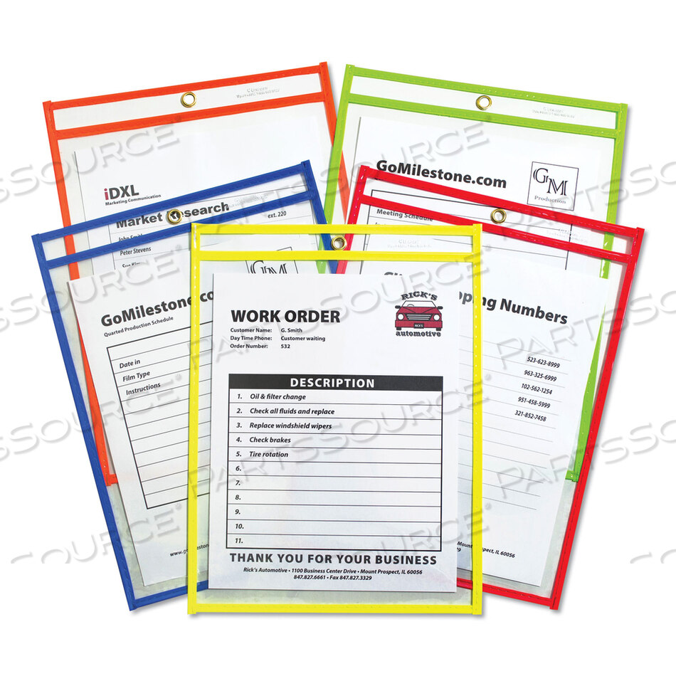 STITCHED SHOP TICKET HOLDERS, NEON, ASSORTED 5 COLORS, 75", 9 X 12, 25/BX by C-Line
