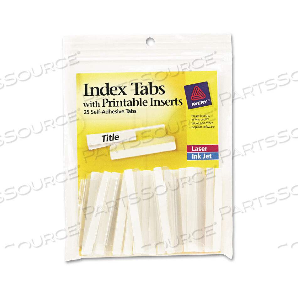 INSERTABLE INDEX TABS WITH PRINTABLE INSERTS, 1/5-CUT, CLEAR, 2" WIDE, 25/PACK by Avery