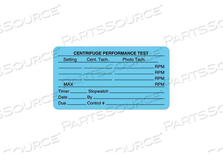 CALIBRATION LABEL, 3 IN X 1-5/8 IN, CENTRIFUGE PERFORMANCE TEST, EDP PAPER, LIGHT BLUE, ENGLISH, -65 TO 200 DEG F by United Ad Label