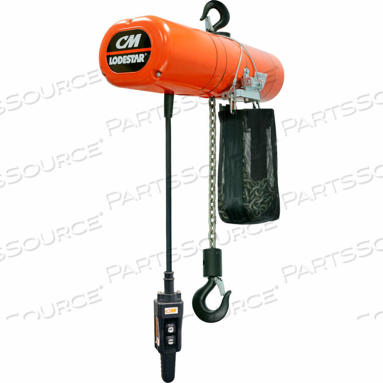 LODESTAR 3 TON, ELECTRIC CHAIN HOIST W/ CHAIN CONTAINER, 10' LIFT, 1.8 TO 11 FPM, 230V by Columbus McKinnon