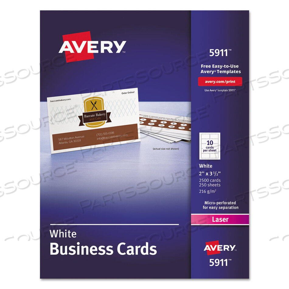 PRINTABLE MICROPERFORATED BUSINESS CARDS W/SURE FEED TECHNOLOGY, LASER, 2 X 3.5, WHITE, 2,500 CARDS, 10/SHEET, 250 SHEETS/BOX by Avery