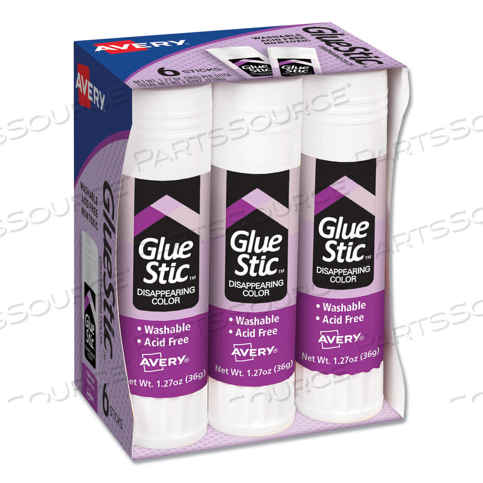 PERMANENT GLUE STIC VALUE PACK, 1.27 OZ, APPLIES PURPLE, DRIES CLEAR, 6/PACK by Avery