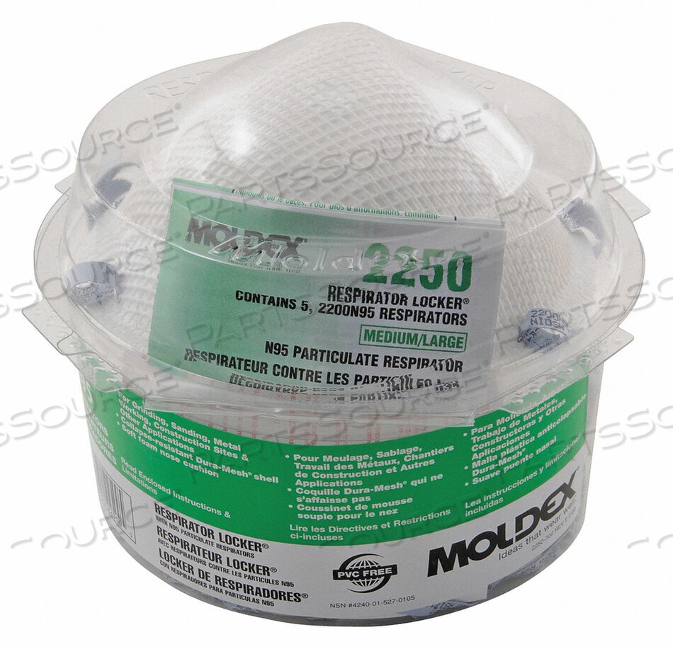 DISPOSABLE RESPIRATOR M/L N95 MOLDED PK5 by Moldex