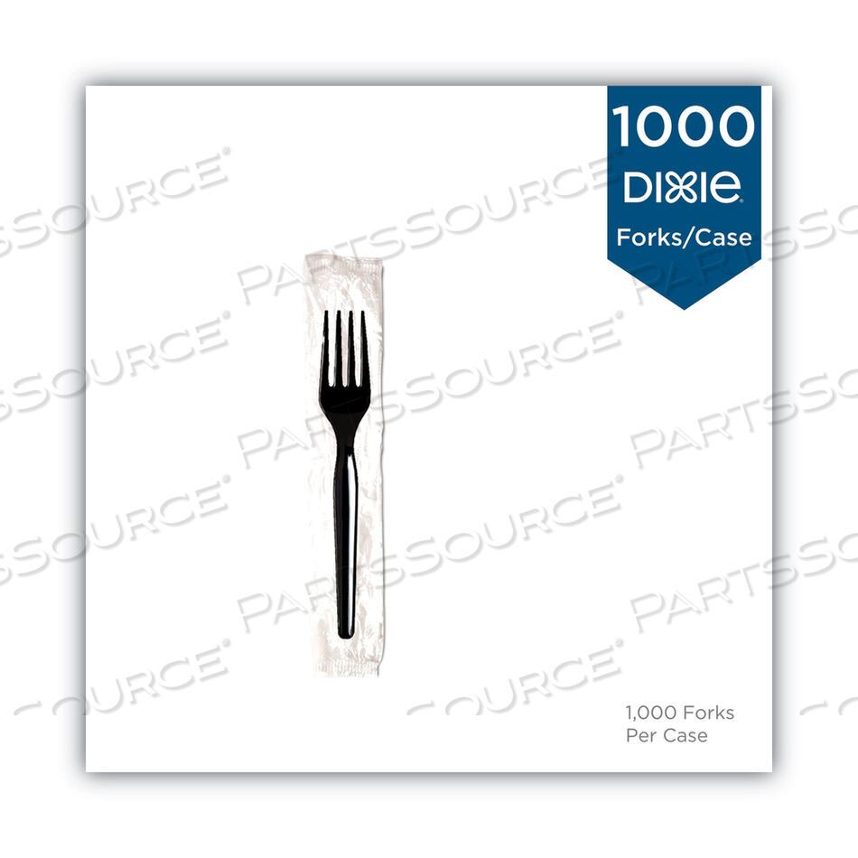 INDIVIDUALLY WRAPPED MEDIUMWEIGHT POLYSTYRENE CUTLERY, FORK, BLACK, 1,000/CARTON by Dixie
