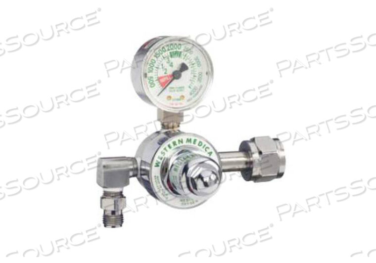 SINGLE STAGE PRESET REGULATOR, CGA 540 HAND TIGHT NUT AND NIPPLE, 50 PSI PRESET, 3000 PSI INLET, MEETS FDA, ISO 9001, 2 IN DIA by Western Enterprises