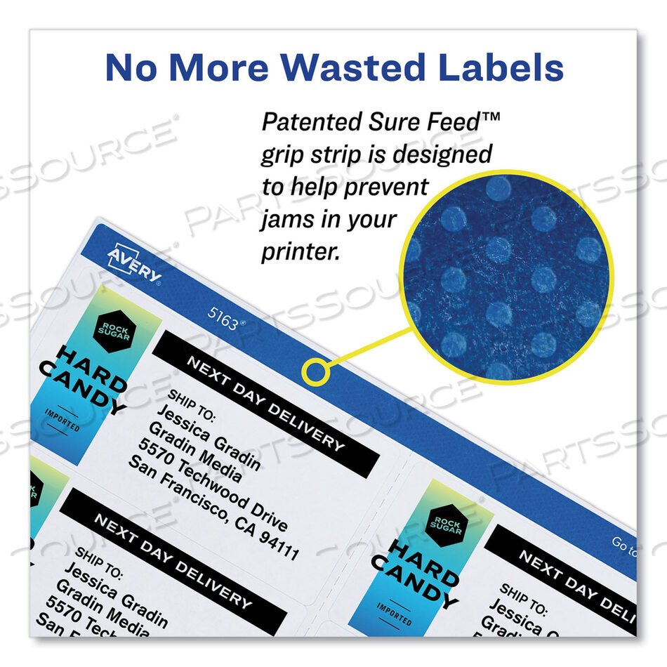 SHIPPING LABELS W/ TRUEBLOCK TECHNOLOGY, LASER PRINTERS, 3.33 X 4, WHITE, 6/SHEET, 25 SHEETS/PACK by Avery