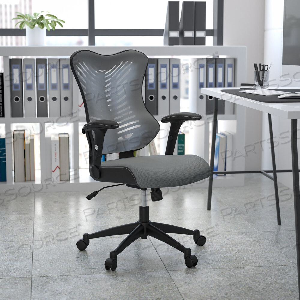 KALE HIGH BACK DESIGNER GRAY MESH EXECUTIVE SWIVEL ERGONOMIC OFFICE CHAIR WITH ADJUSTABLE ARMS by Flash Furniture
