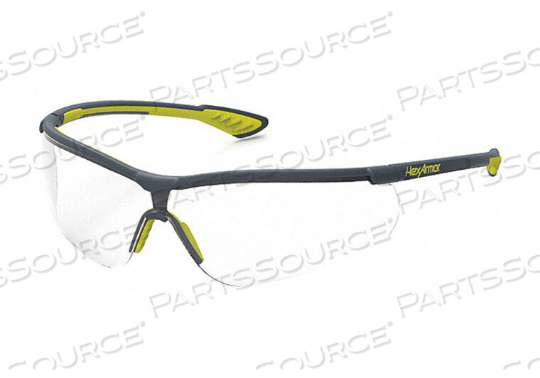 SAFETY GLASSES, CLEAR LENS, GRAY/GREEN FRAME by HexArmor