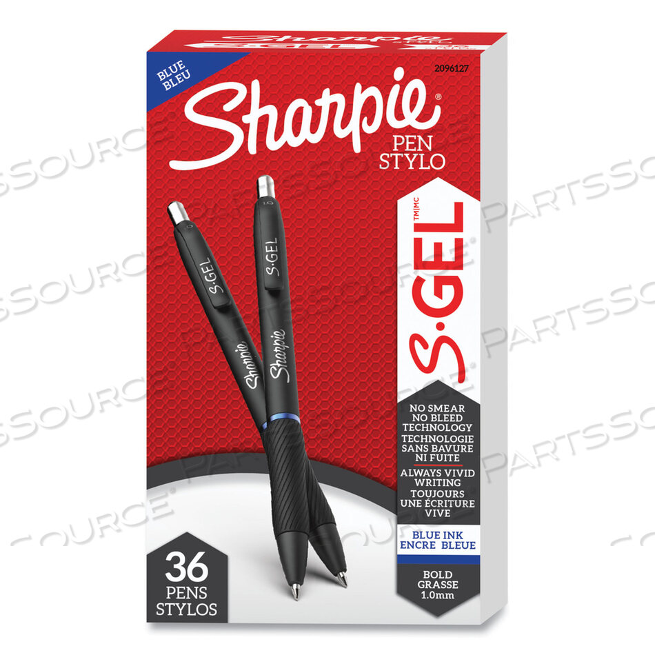 S-GEL HIGH-PERFORMANCE GEL PEN, RETRACTABLE, BOLD 1 MM, BLUE INK, BLACK BARREL, 36/PACK by Sharpie