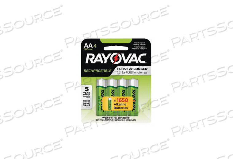 BATTERY RECHARGEABLE, RECHARGE, AA, NICKEL METAL HYDRIDE, 1.2V, 1350 MAH, (PACK OF 4) by Rayovac