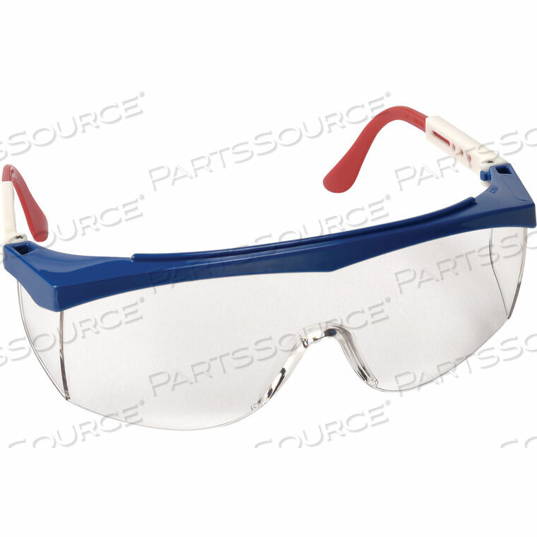 SS130 MCR SAFETY SS1 SERIES SAFETY GLASSES, CLEAR LENS, NYLON RED/WHITE TEMPLE by MCR Safety