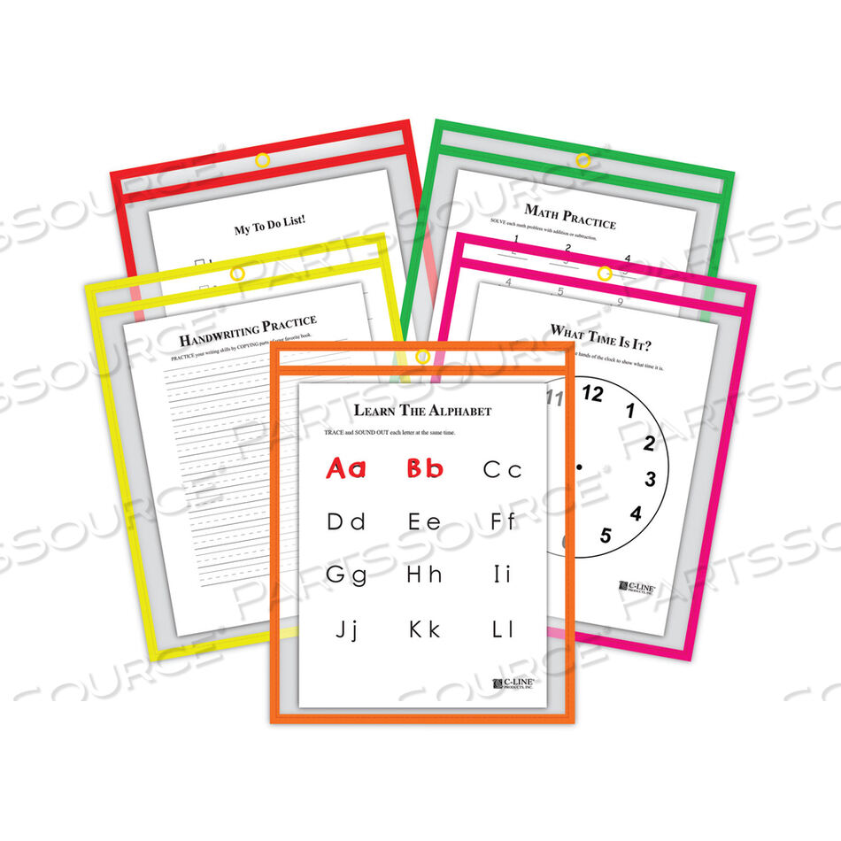 REUSABLE DRY ERASE POCKETS, 9 X 12, ASSORTED NEON COLORS, 25/BOX by C-Line