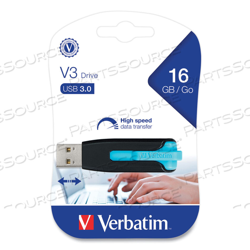 STORE 'N' GO V3 USB 3.0 DRIVE, 16 GB, BLACK/BLUE by Verbatim