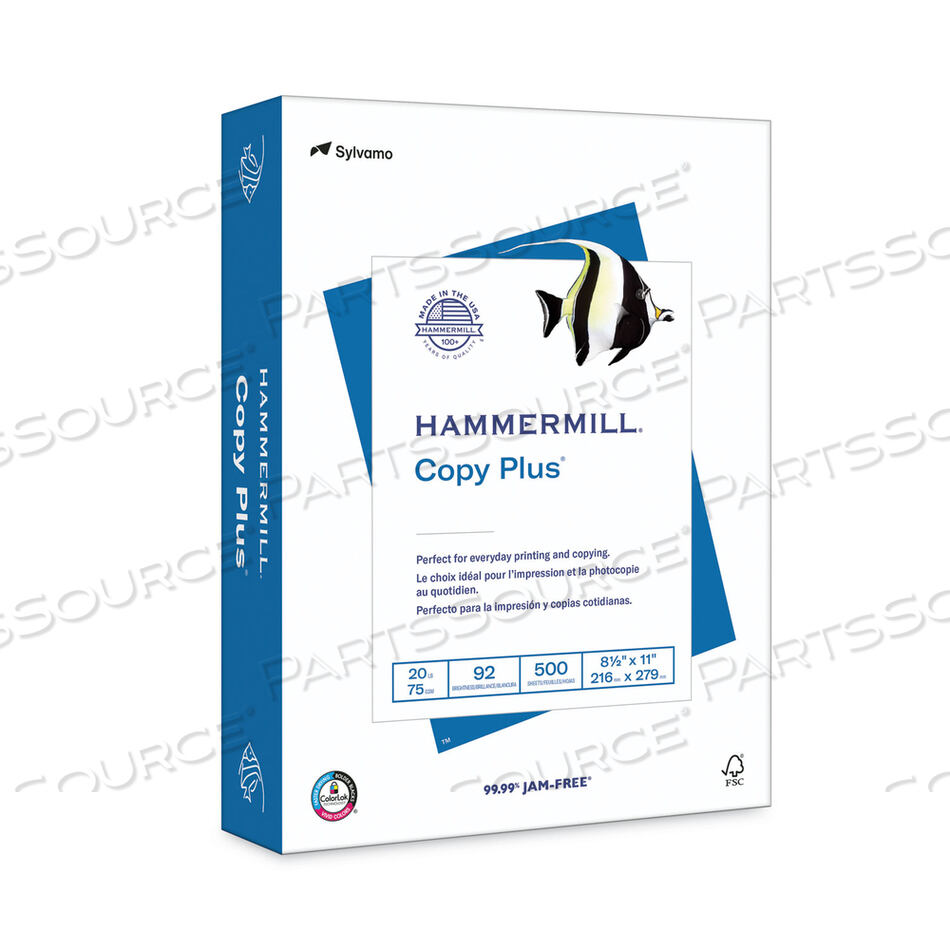 COPY PLUS PRINT PAPER, 92 BRIGHT, 20 LB BOND WEIGHT, 8.5 X 11, WHITE, 500 SHEETS/REAM, 10 REAMS/CARTON, 40 CARTONS/PALLET by Hammermill