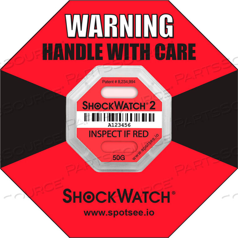 SPOTSEE 2 SERIALIZED FRAMED IMPACT INDICATORS, 50G RANGE, RED, 50/BOX by Shockwatch Inc