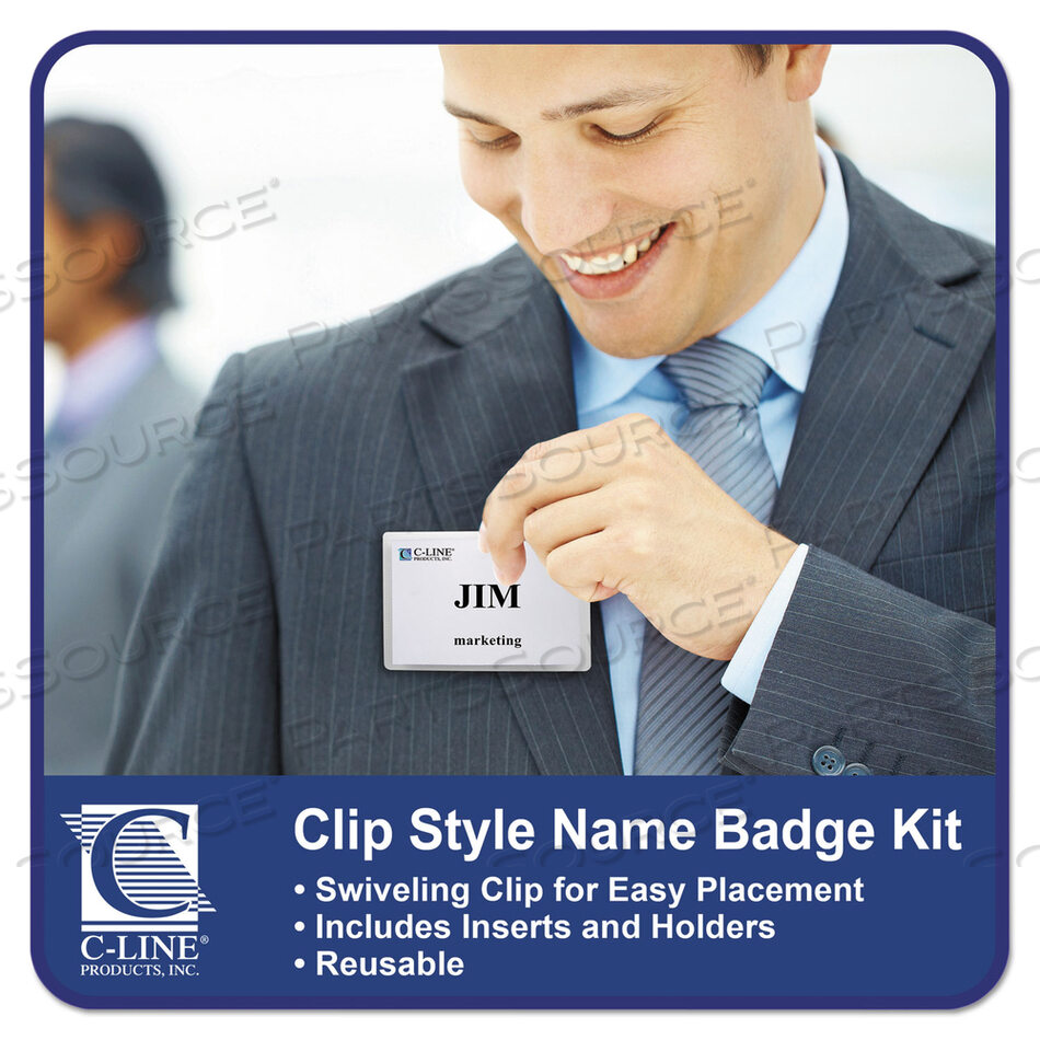 NAME BADGE KITS, TOP LOAD, 4 X 3, CLEAR, CLIP STYLE, 96/BOX by C-Line