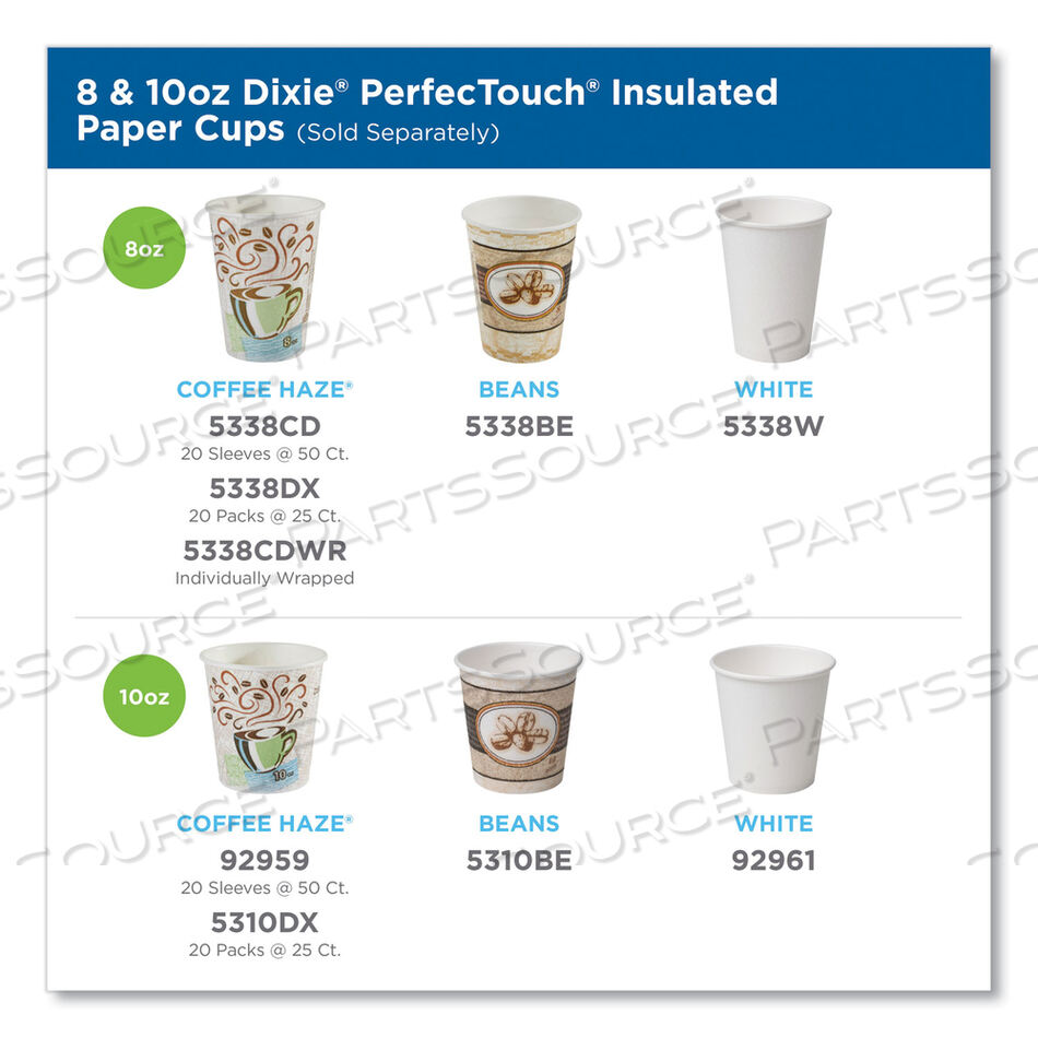 PERFECTOUCH HOT CUPS, 8 OZ, COFFEE HAZE DESIGN, INDIVIDUALLY WRAPPED, 50/SLEEVE, 20 SLEEVES/CARTON by Dixie