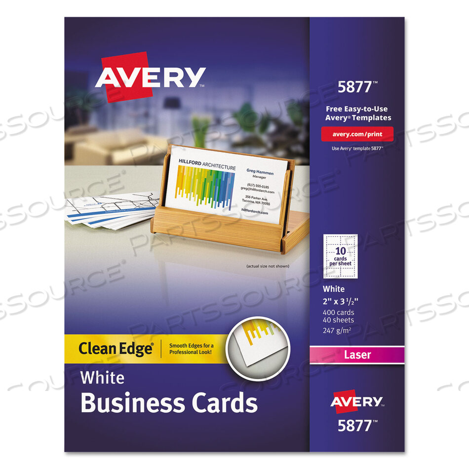 CLEAN EDGE BUSINESS CARDS, LASER, 2 X 3.5, WHITE, 400 CARDS, 10 CARDS/SHEET, 40 SHEETS/BOX by Avery
