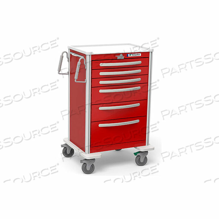 6-DRAWER ALUMINUM X-TALL EMERGENCY CART, LEVER LOCK, RED by Waterloo Healthcare