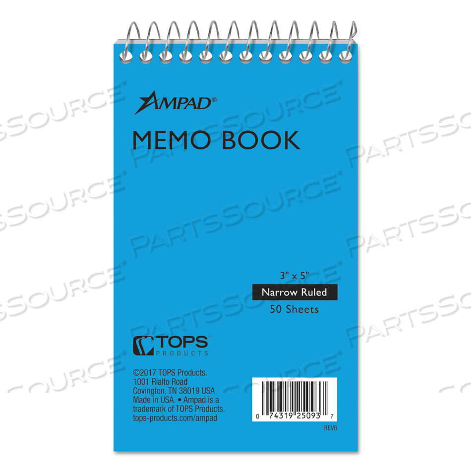 MEMO PADS, NARROW RULE, RANDOMLY ASSORTED COVER COLORS, 50 WHITE 3 X 5 SHEETS by Ampad Corporation