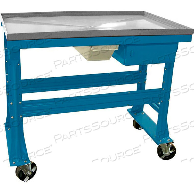 MOBILE TEARDOWN BENCH 60"W X 30"D X 37"H W/FLUID CONTAINER & DRAWER-BLUE BENCH STAINLESS STEEL TOP by Equipto