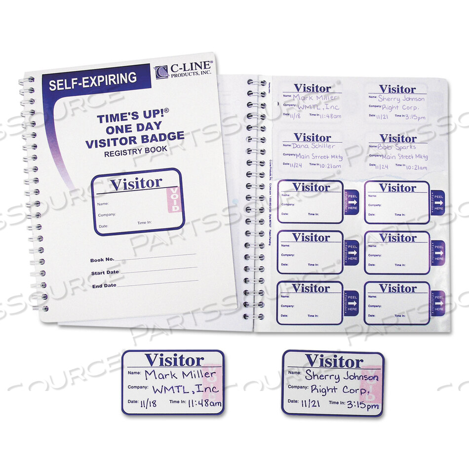 TIME'S UP SELF-EXPIRING VISITOR BADGES WITH REGISTRY LOG, 3 X 2, WHITE, 150 BADGES/BOX by C-Line